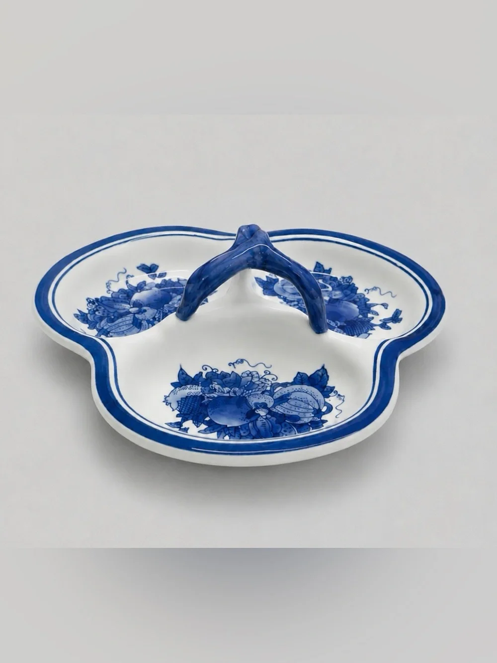 Vintage Nantucket Blue White Porcelain 3 Divided Snack Serving Relish Tray